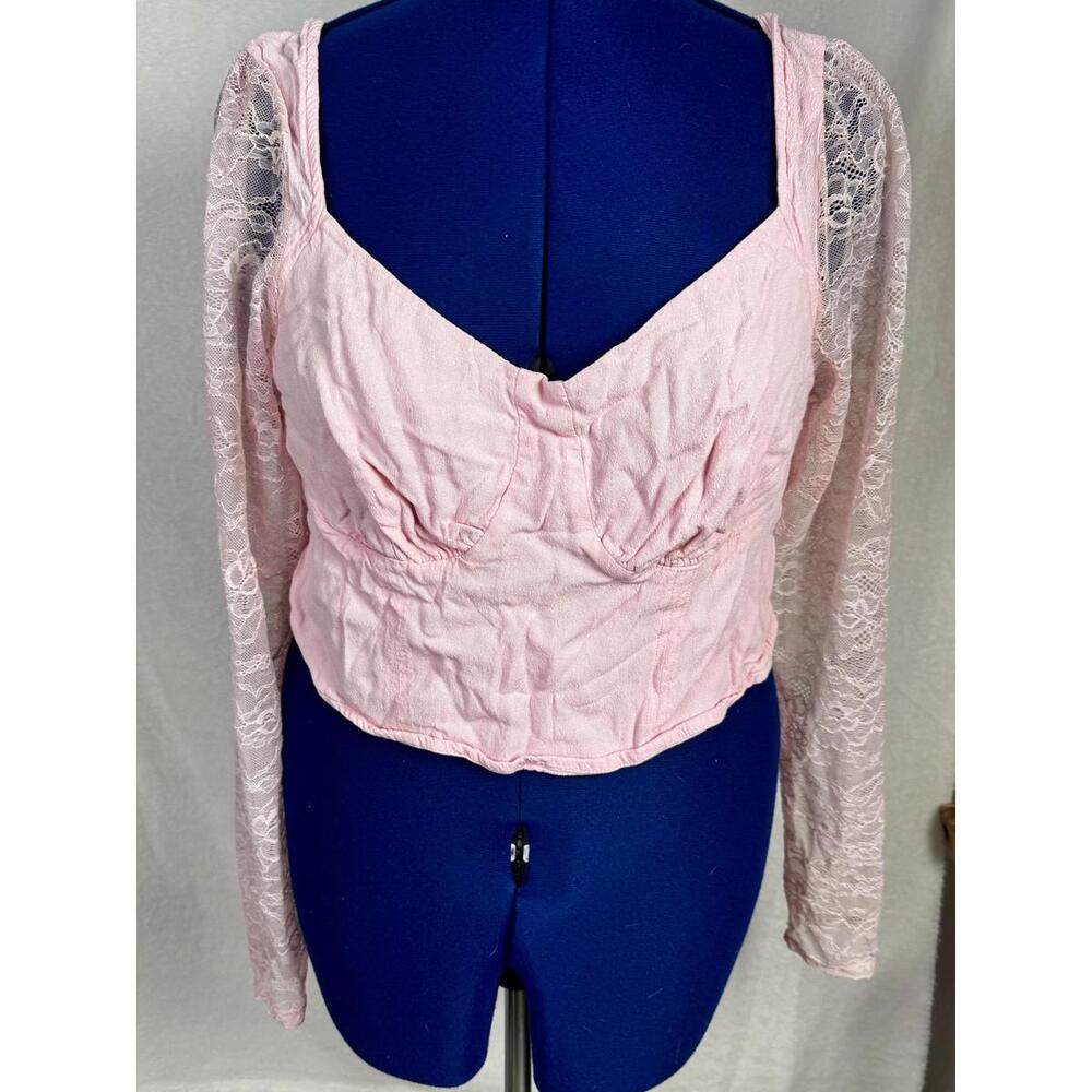 wild fable pink lace crop smocked cottagecore coquette romantic womens xxl - Picture 1 of 6